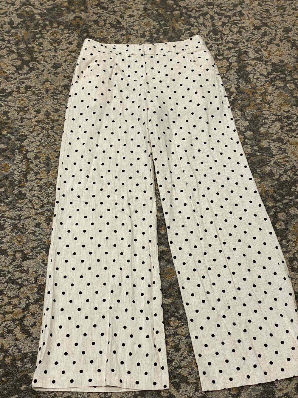 Amanda Uprichard White Wide-Leg Polka Dot Pants